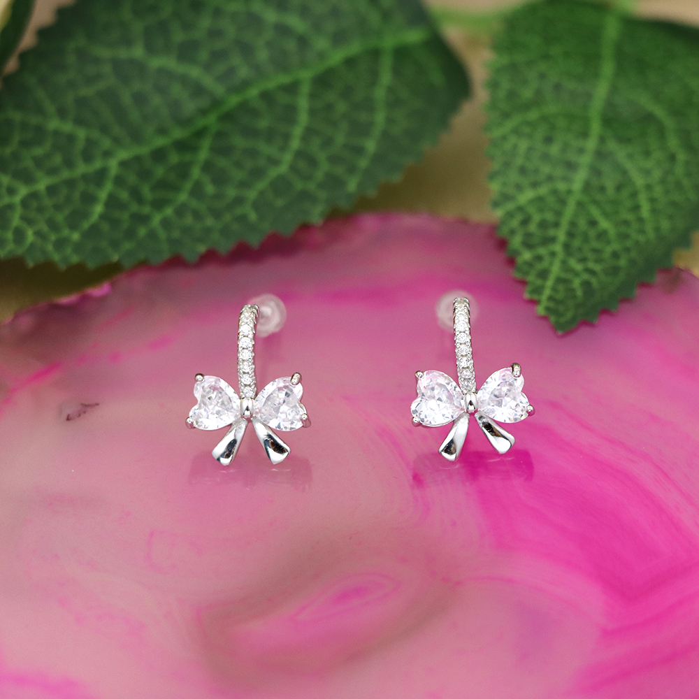S925 sterling silver bow shaped earring studs for women compact