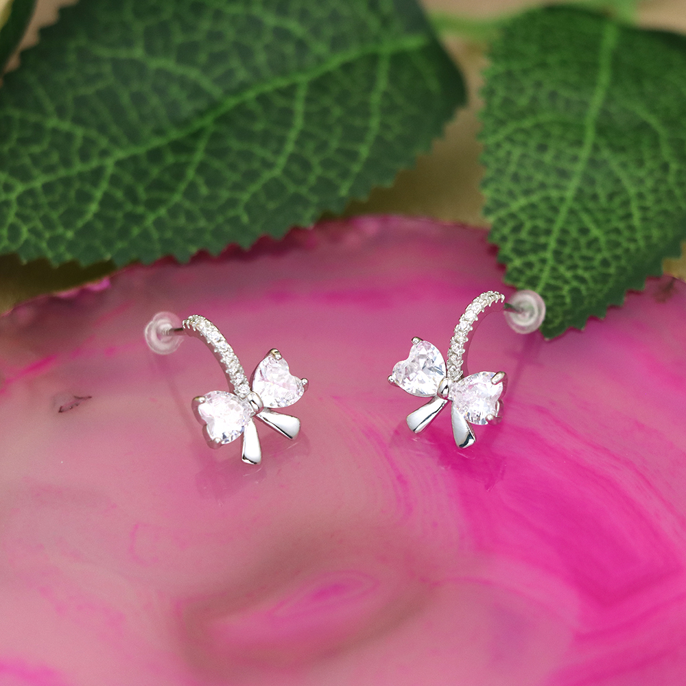 S925 sterling silver bow shaped earring studs for women compact
