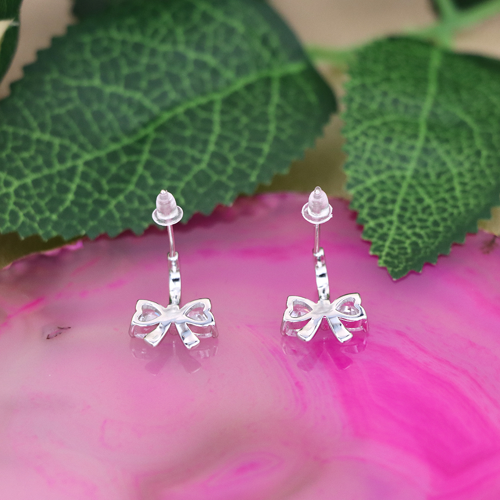S925 sterling silver bow shaped earring studs for women compact