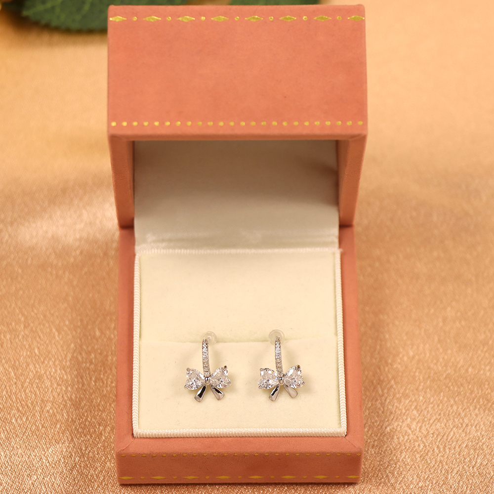 S925 sterling silver bow shaped earring studs for women compact