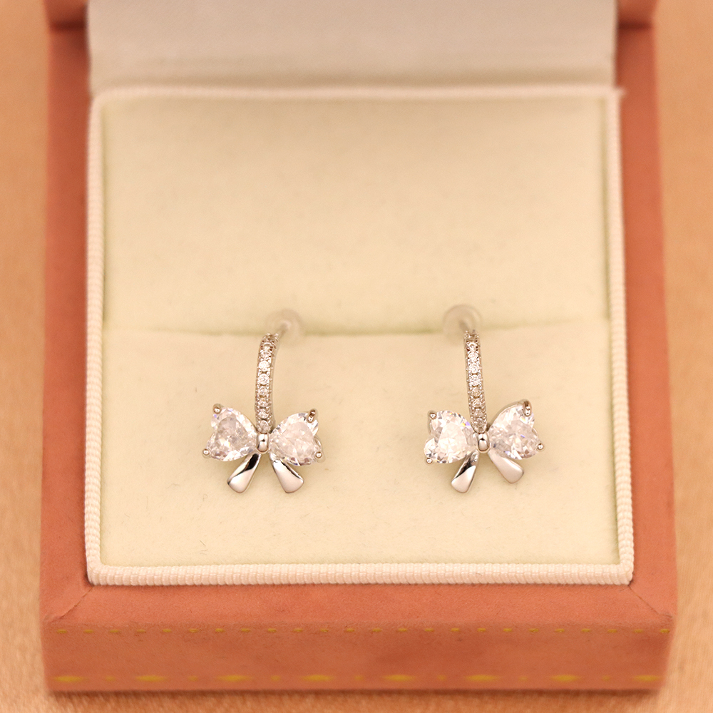 S925 sterling silver bow shaped earring studs for women compact