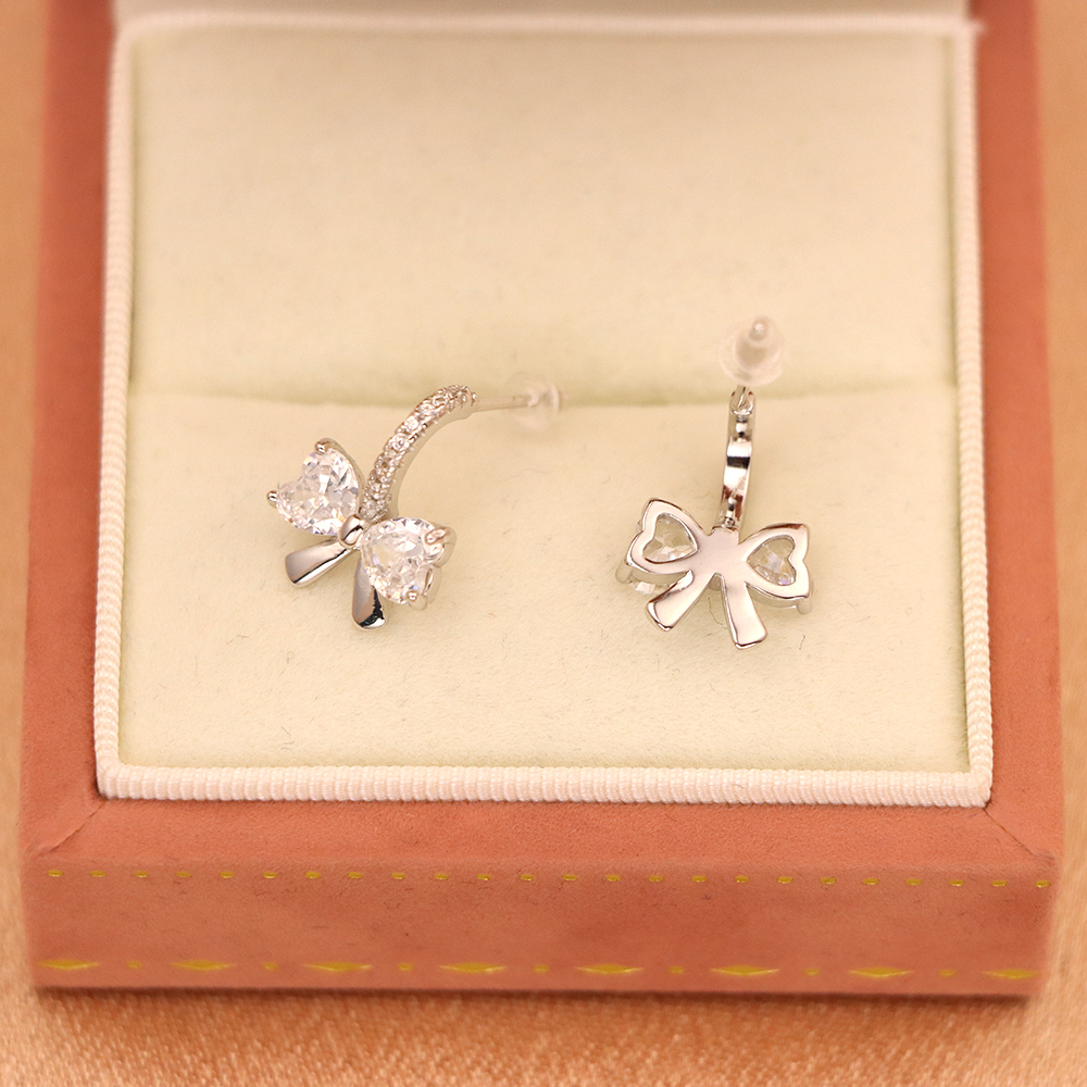 S925 sterling silver bow shaped earring studs for women compact