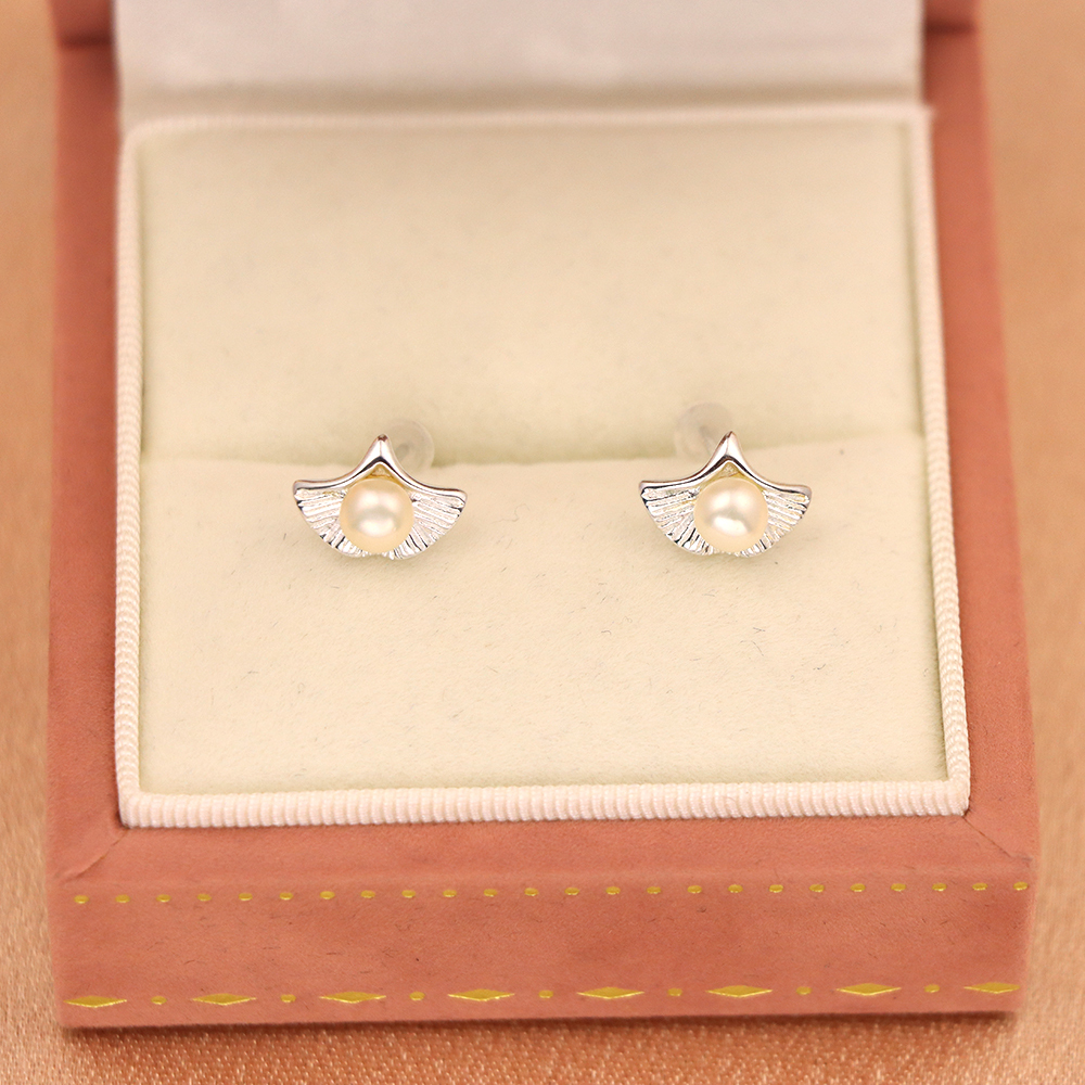 Pearl Ginkgo biloba earrings for women S925 sterling silver earrings