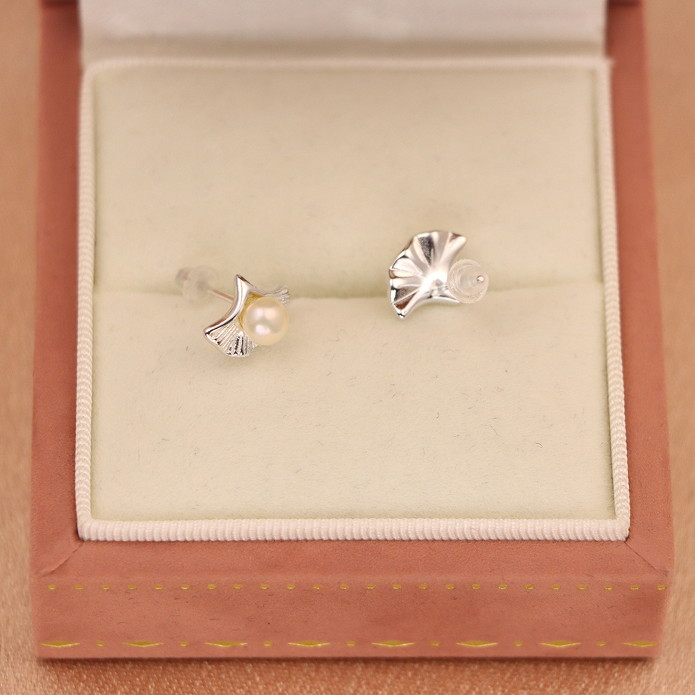Pearl Ginkgo biloba earrings for women S925 sterling silver earrings