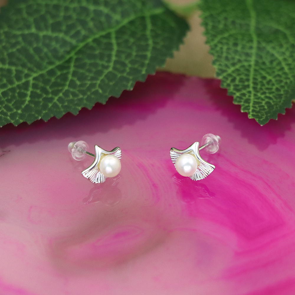 Pearl Ginkgo biloba earrings for women S925 sterling silver earrings