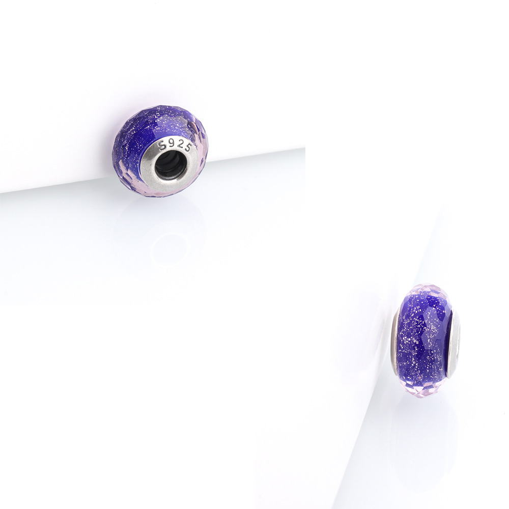Pandora S925 Silver purple Looking Glass murano charm beads