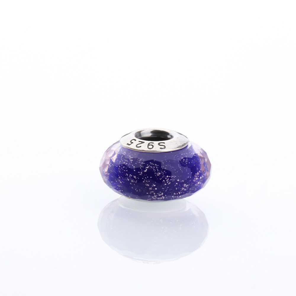 Pandora S925 Silver purple Looking Glass murano charm beads