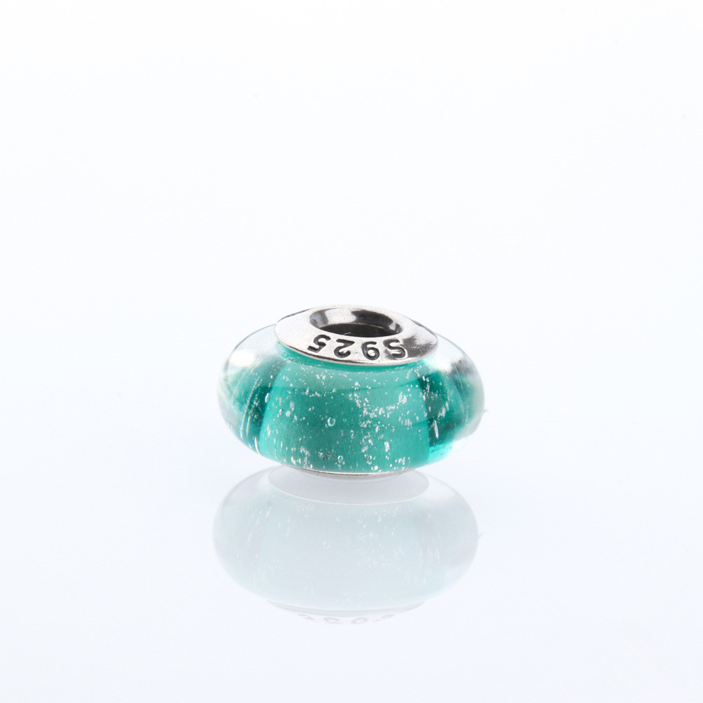 Pandora S925 Silver Green Looking Glass murano charm beads