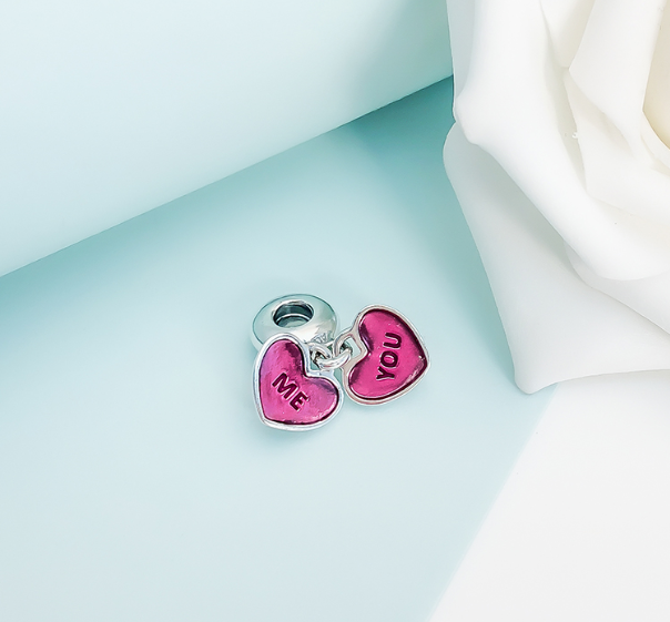 Pandora "YOU AND ME" Clear Fuchsia Enamel Charm