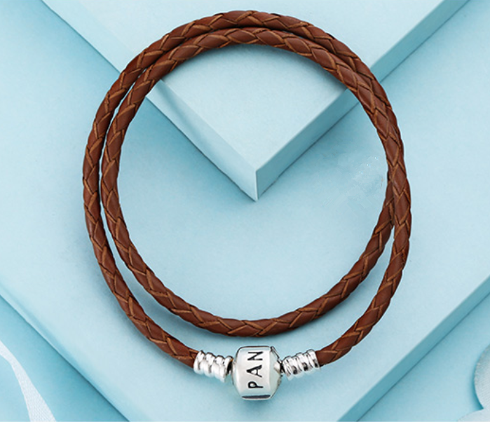 Pandora Brown double Braided Leather Bracelet