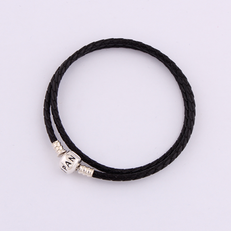 Pandora BRACELET DOUBLE BRAIDED LEATHER BLACK