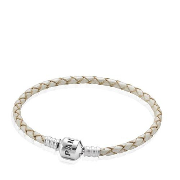 Pandora Cream Champagne Braided Leather Double Bracelet
