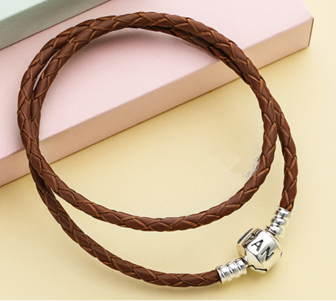 Pandora Brown double Braided Leather Bracelet