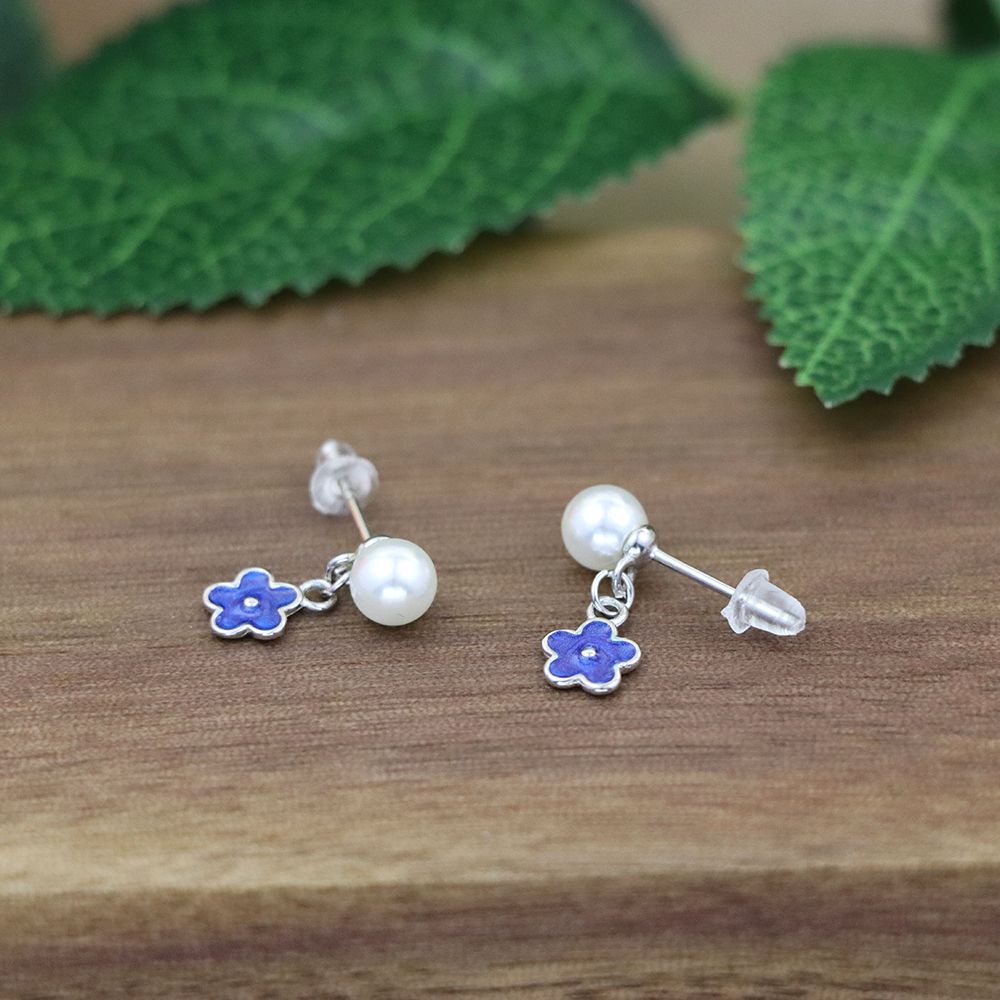 S925 Silver Maiden flower stud earrings Femininity Sweet Mori tie earrings