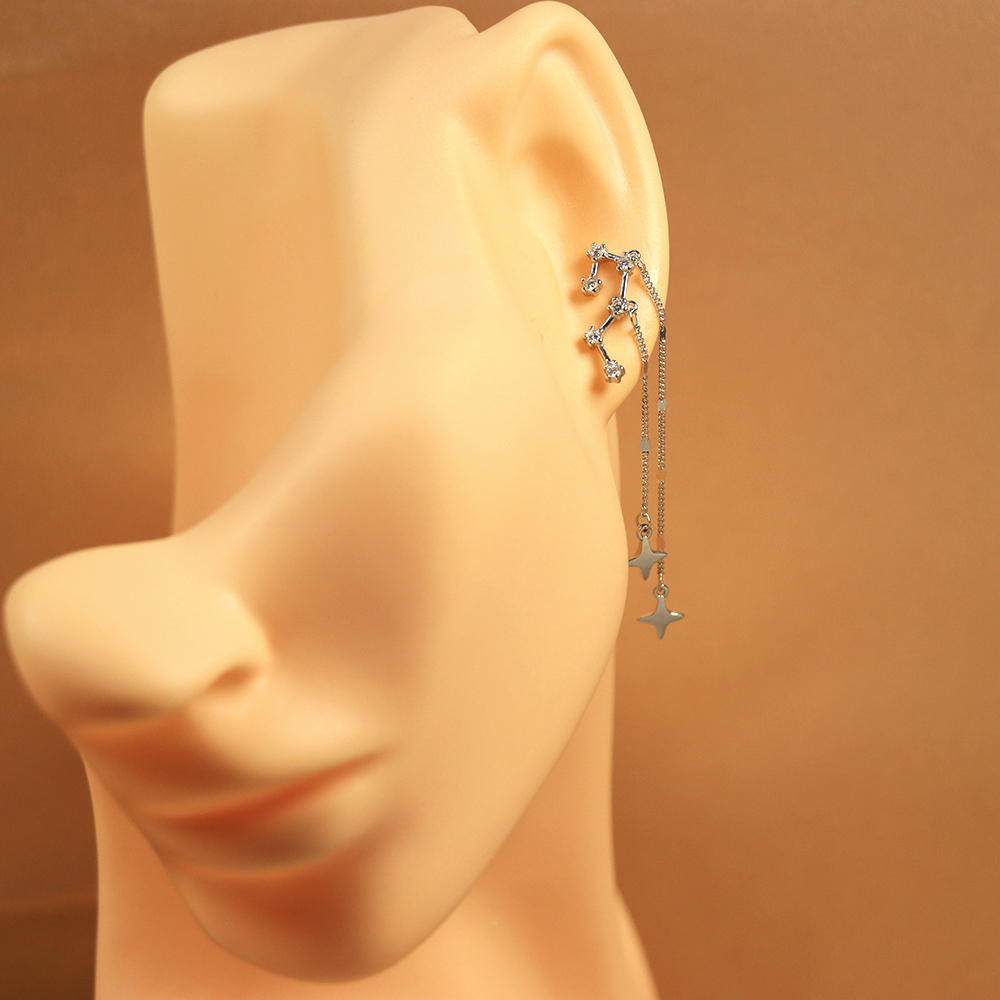 925 Sterling Silver CZ Line Big Dipper Star Climber Stud Earrings