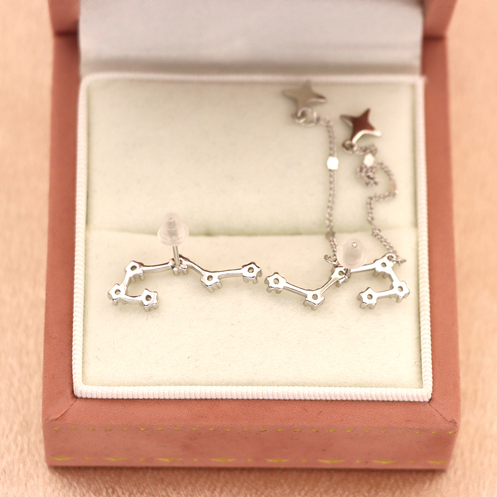 925 Sterling Silver CZ Line Big Dipper Star Climber Stud Earrings