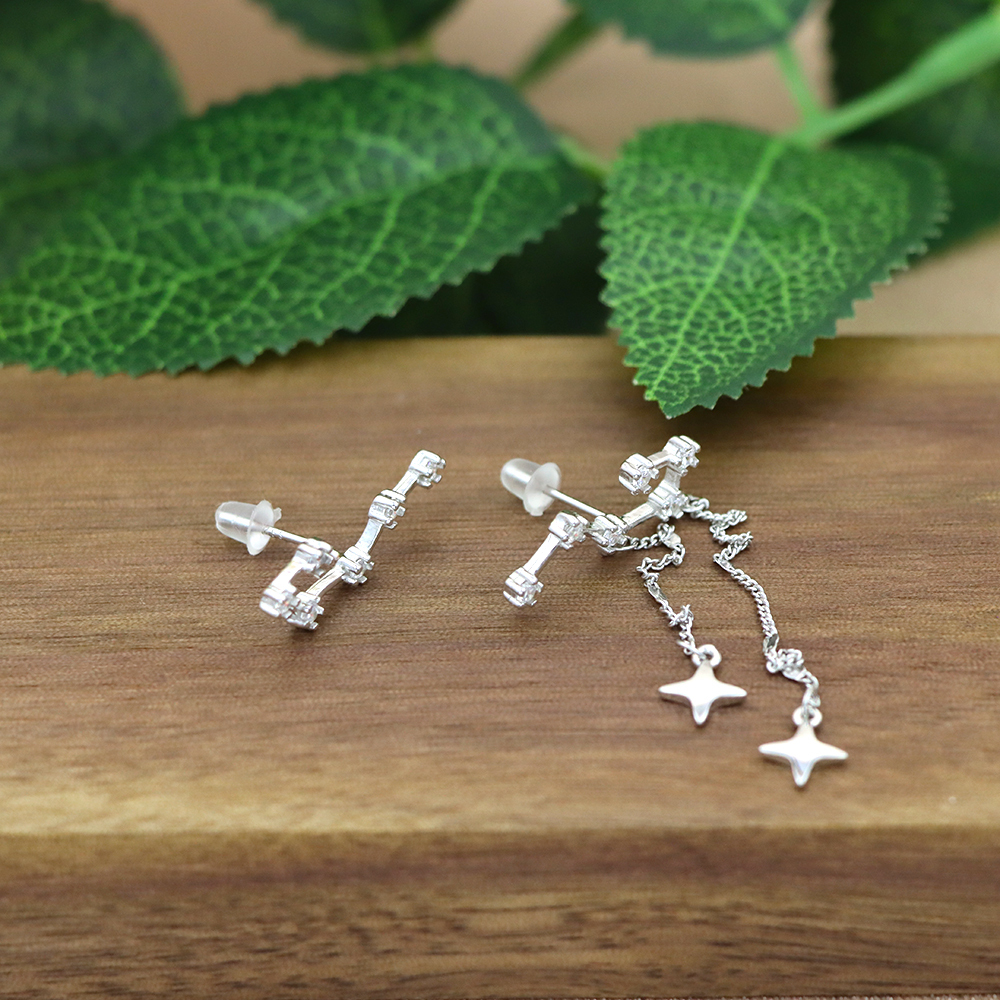 925 Sterling Silver CZ Line Big Dipper Star Climber Stud Earrings