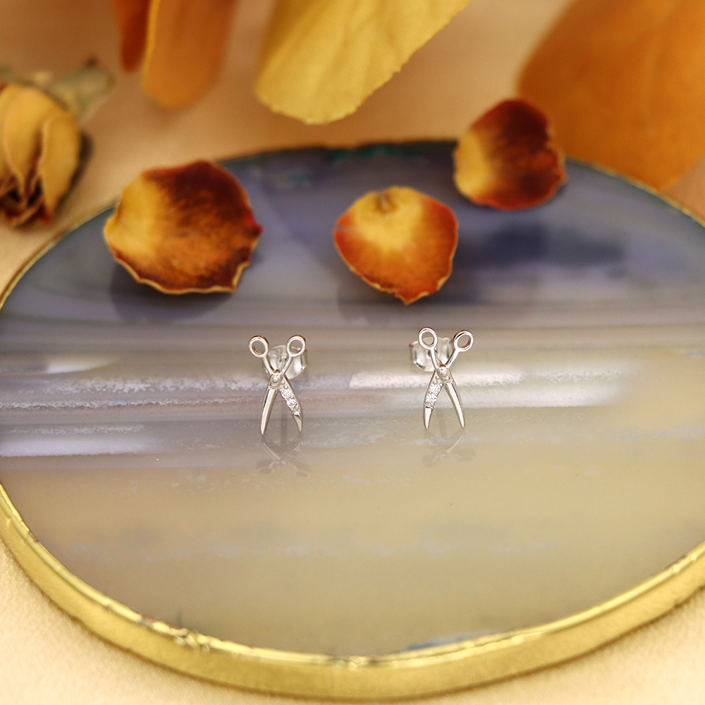 s925 sterling silver scissors stud earrings