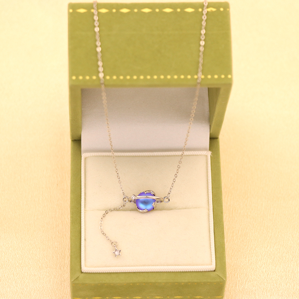 Moonstone Planet 925 sterling silver necklace fringe sweater chain