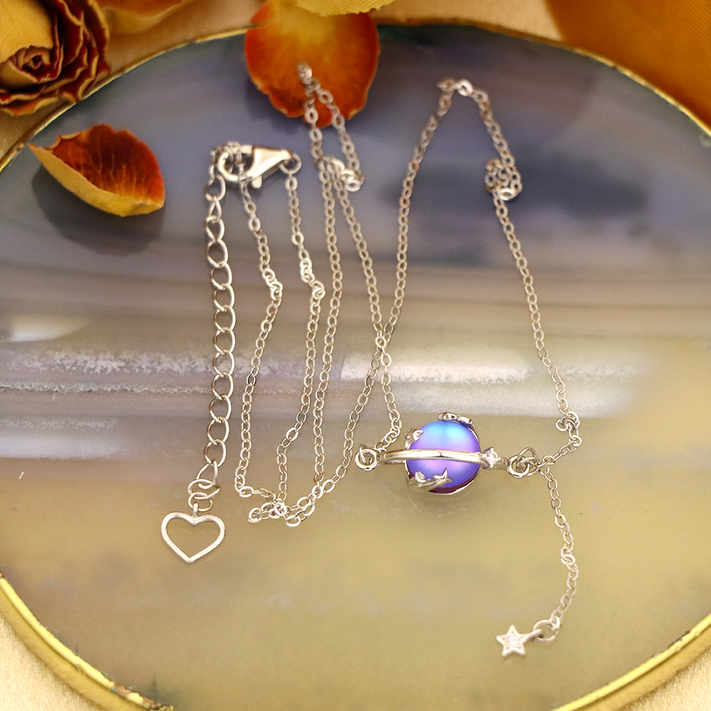 Moonstone Planet 925 sterling silver necklace fringe sweater chain