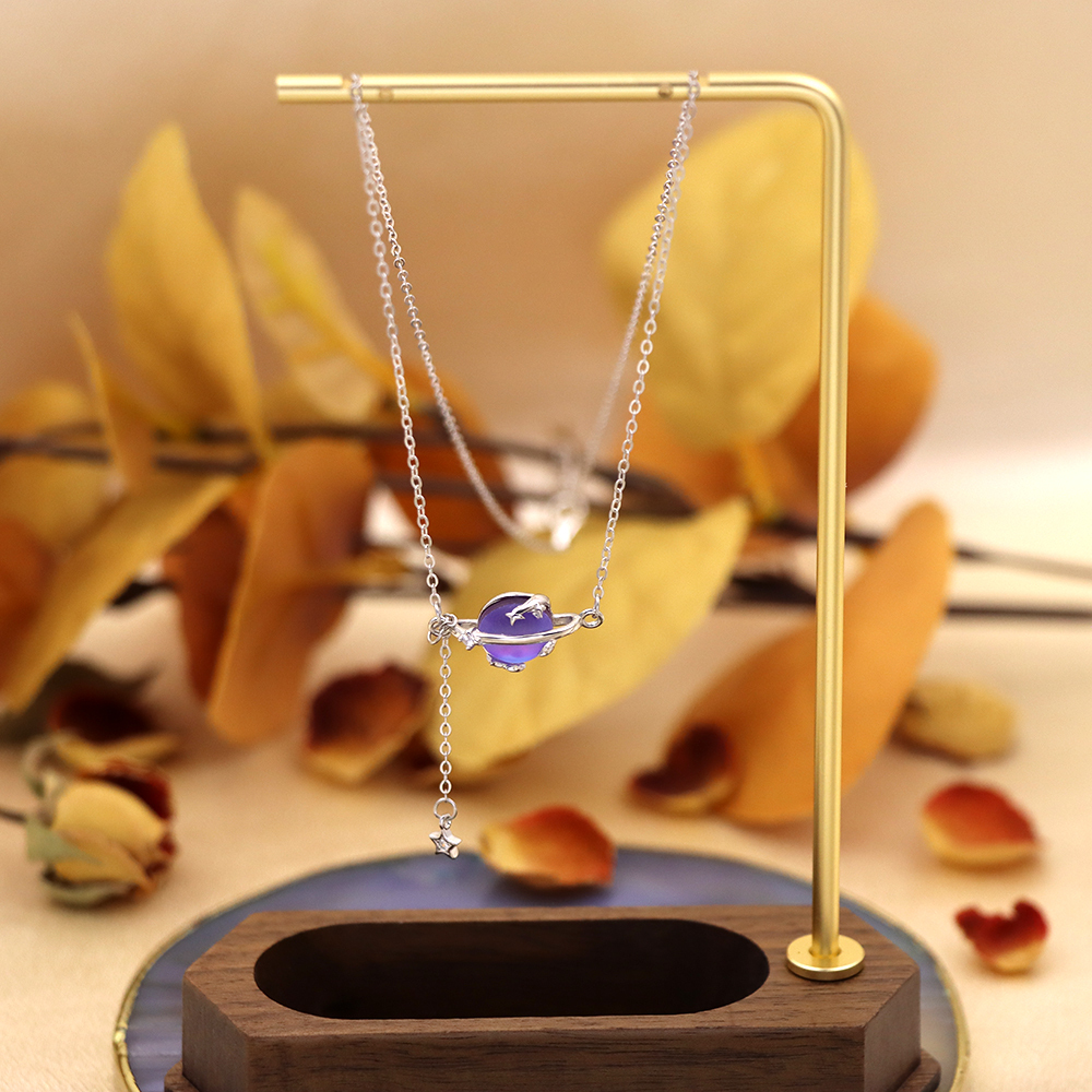Moonstone Planet 925 sterling silver necklace fringe sweater chain