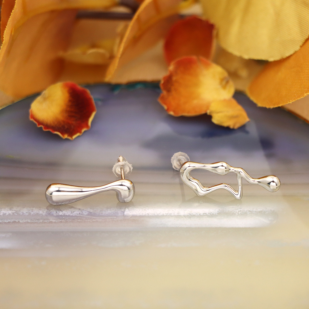 S925 Sterling Silver Asymmetric Lava Stud Earrings - Music Note Earrings