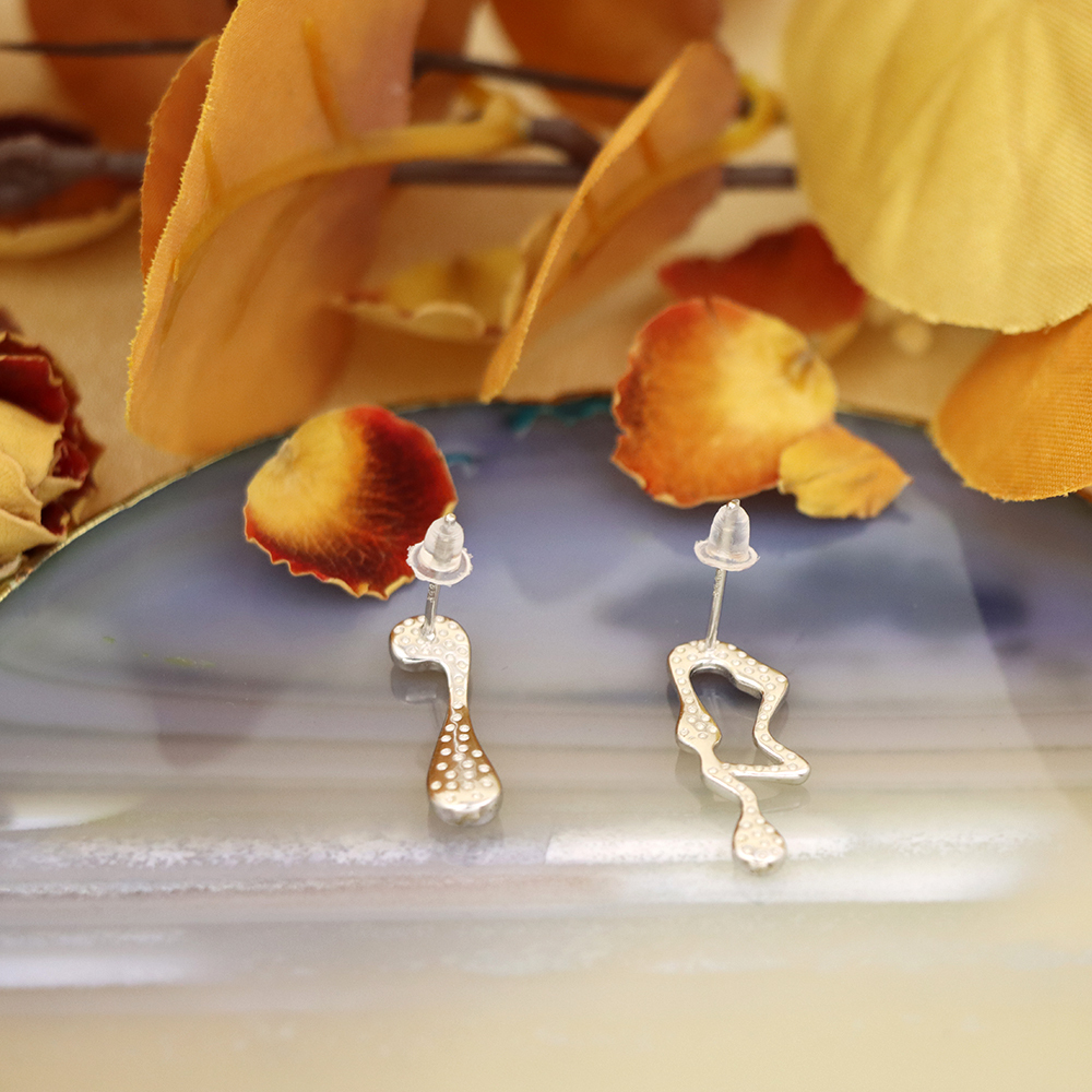 S925 Sterling Silver Asymmetric Lava Stud Earrings - Music Note Earrings