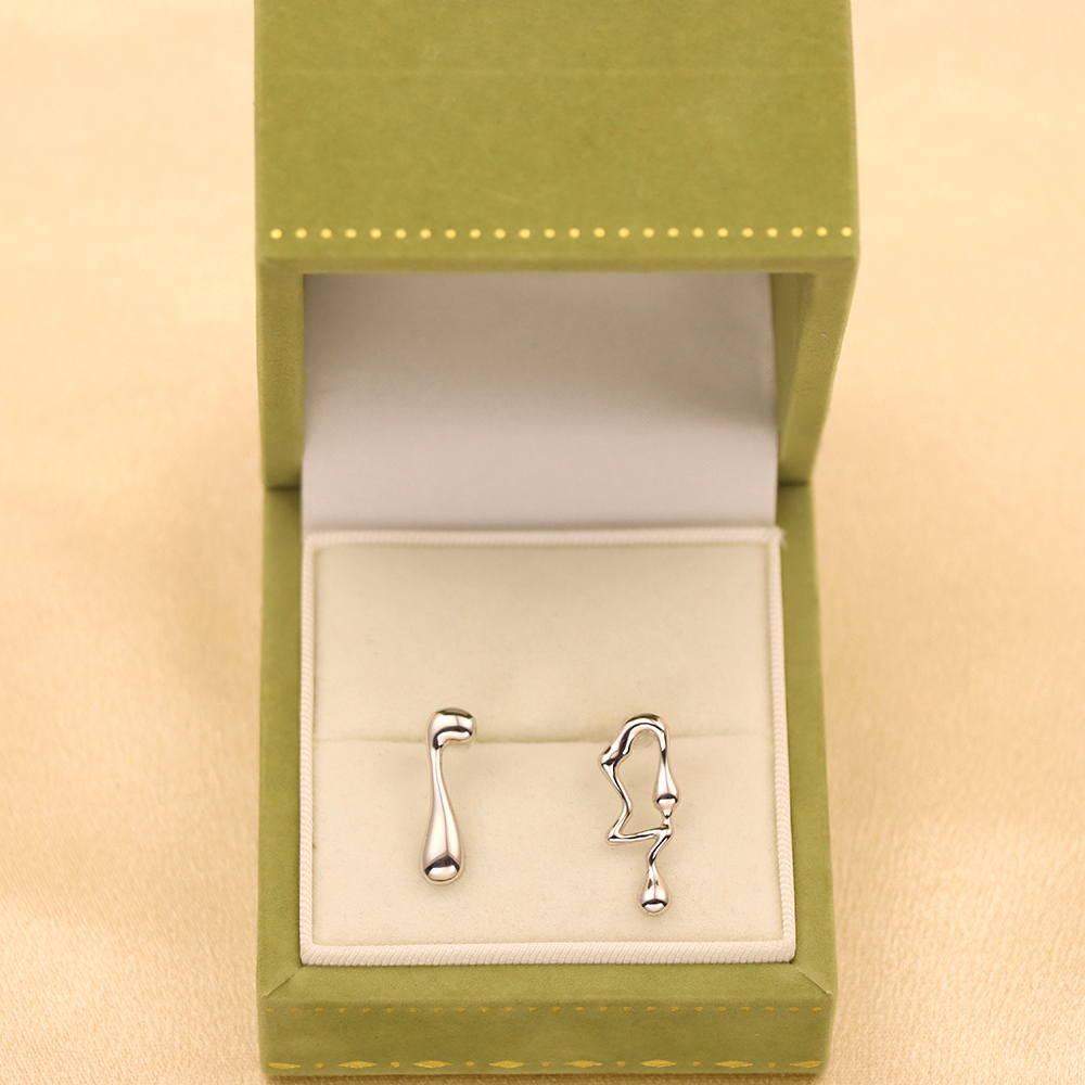 S925 Sterling Silver Asymmetric Lava Stud Earrings - Music Note Earrings