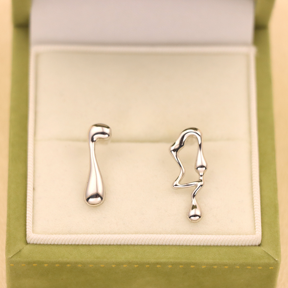 S925 Sterling Silver Asymmetric Lava Stud Earrings - Music Note Earrings
