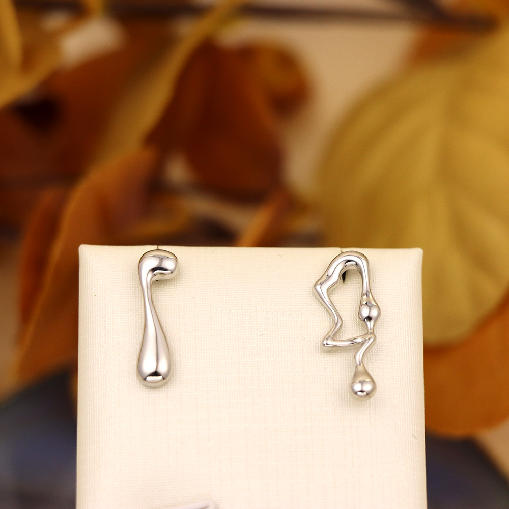 S925 Sterling Silver Asymmetric Lava Stud Earrings - Music Note Earrings