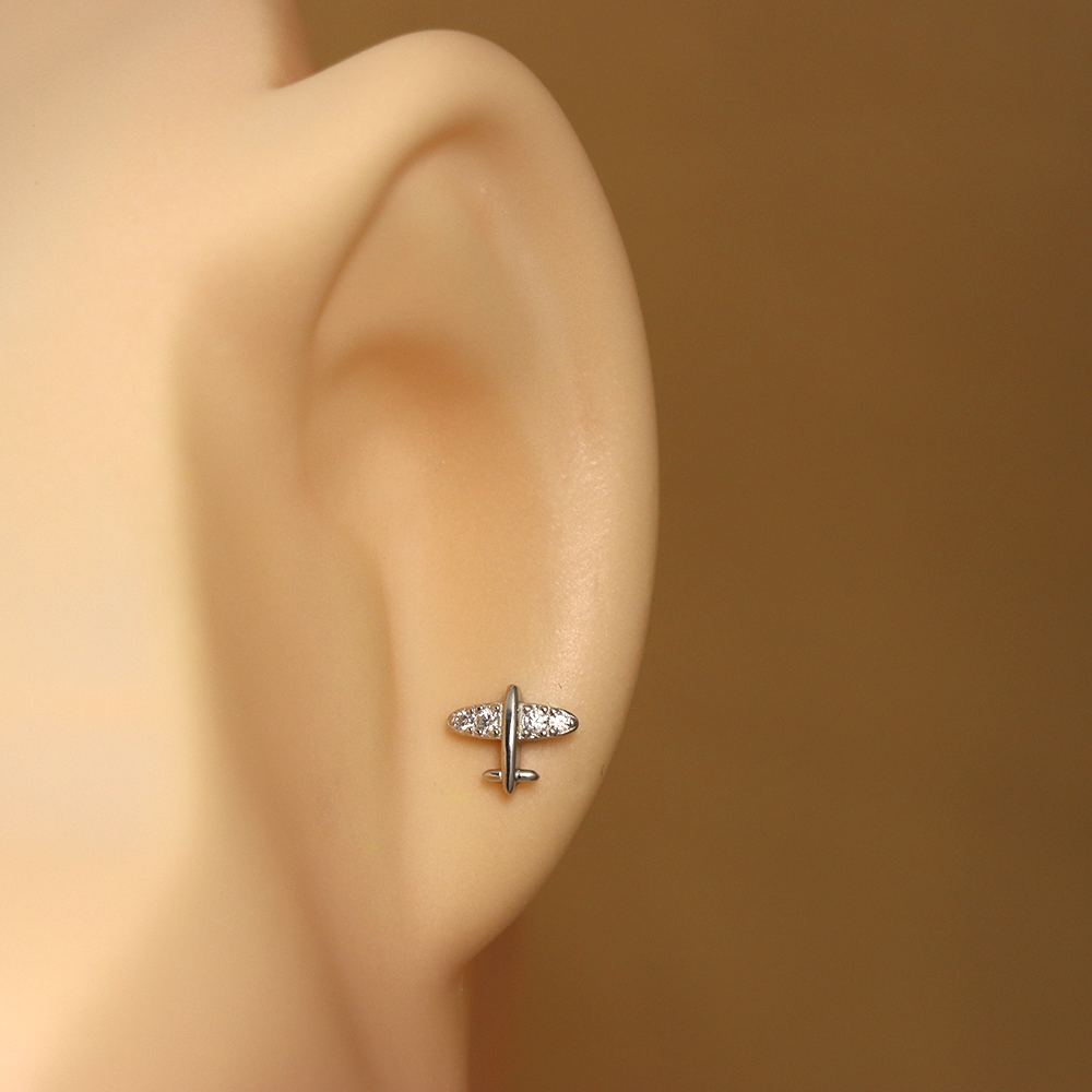 S925 Sterling Silver Diamond-Studded Airplane Stud Earrings