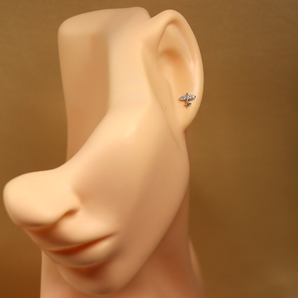 S925 Sterling Silver Diamond-Studded Airplane Stud Earrings