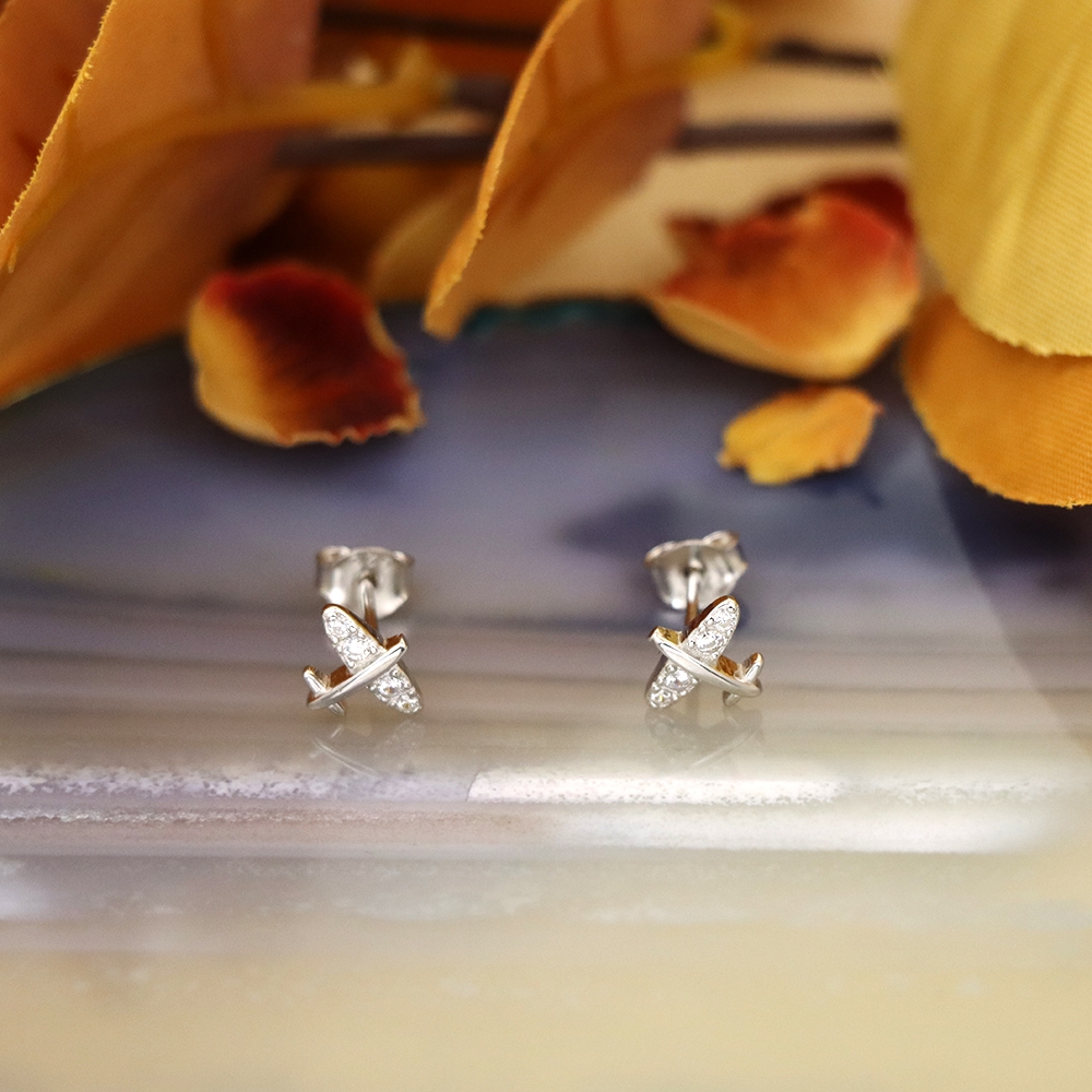S925 Sterling Silver Diamond-Studded Airplane Stud Earrings