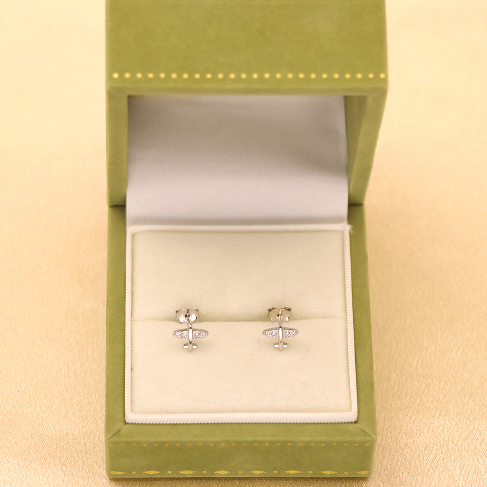 S925 Sterling Silver Diamond-Studded Airplane Stud Earrings