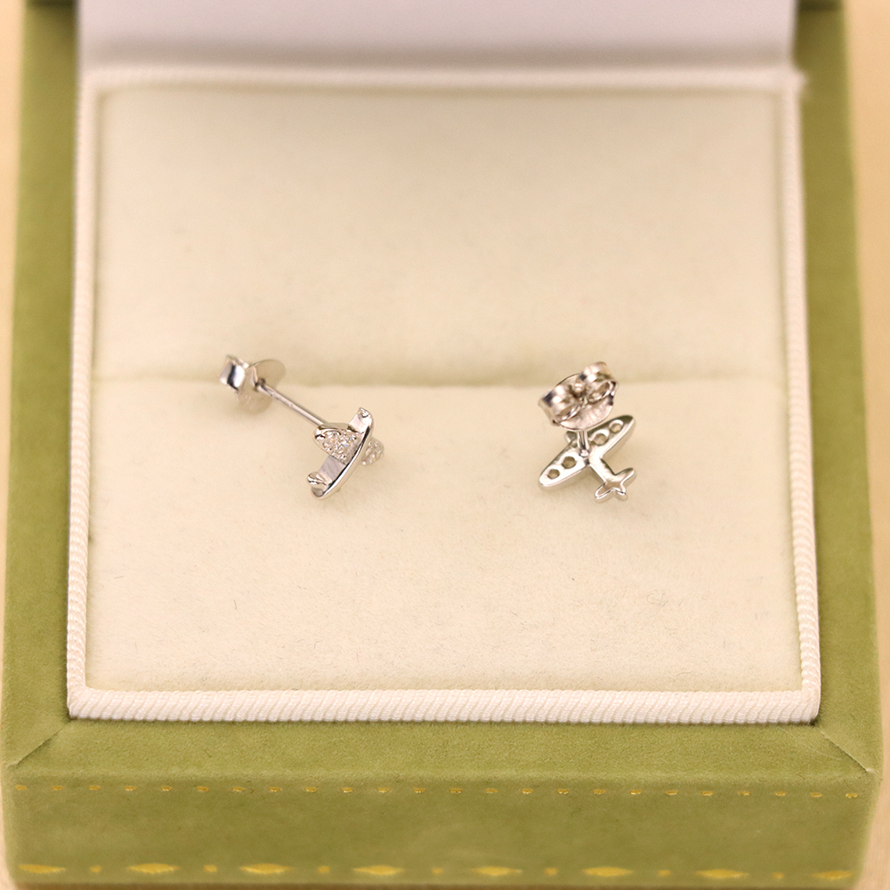 S925 Sterling Silver Diamond-Studded Airplane Stud Earrings