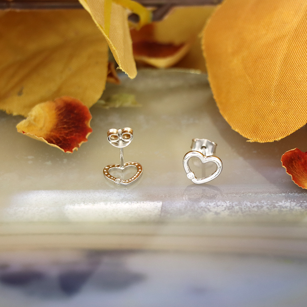 s925 Silver heart hollow earrings female Korean version sweet small diamond heart