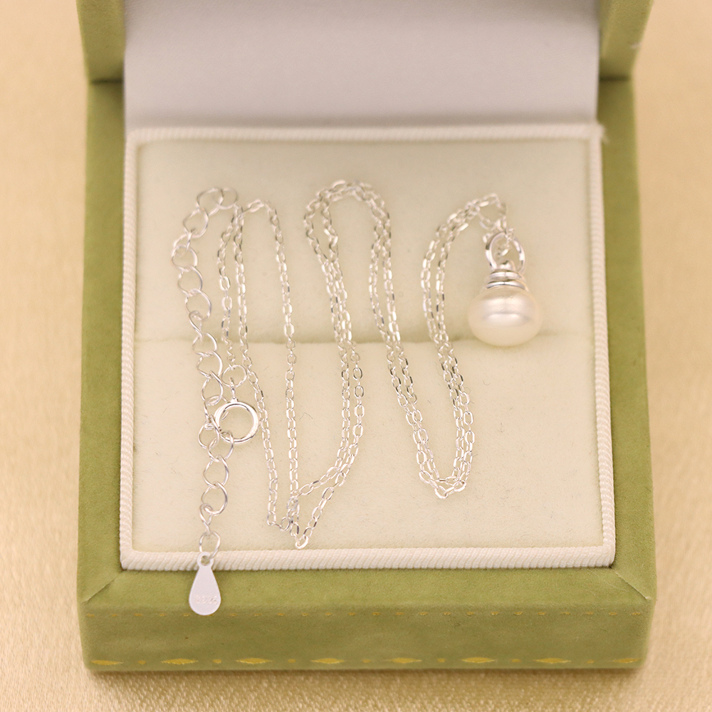 s925 Silver synthetic pearl round ball simple bubble flower necklace