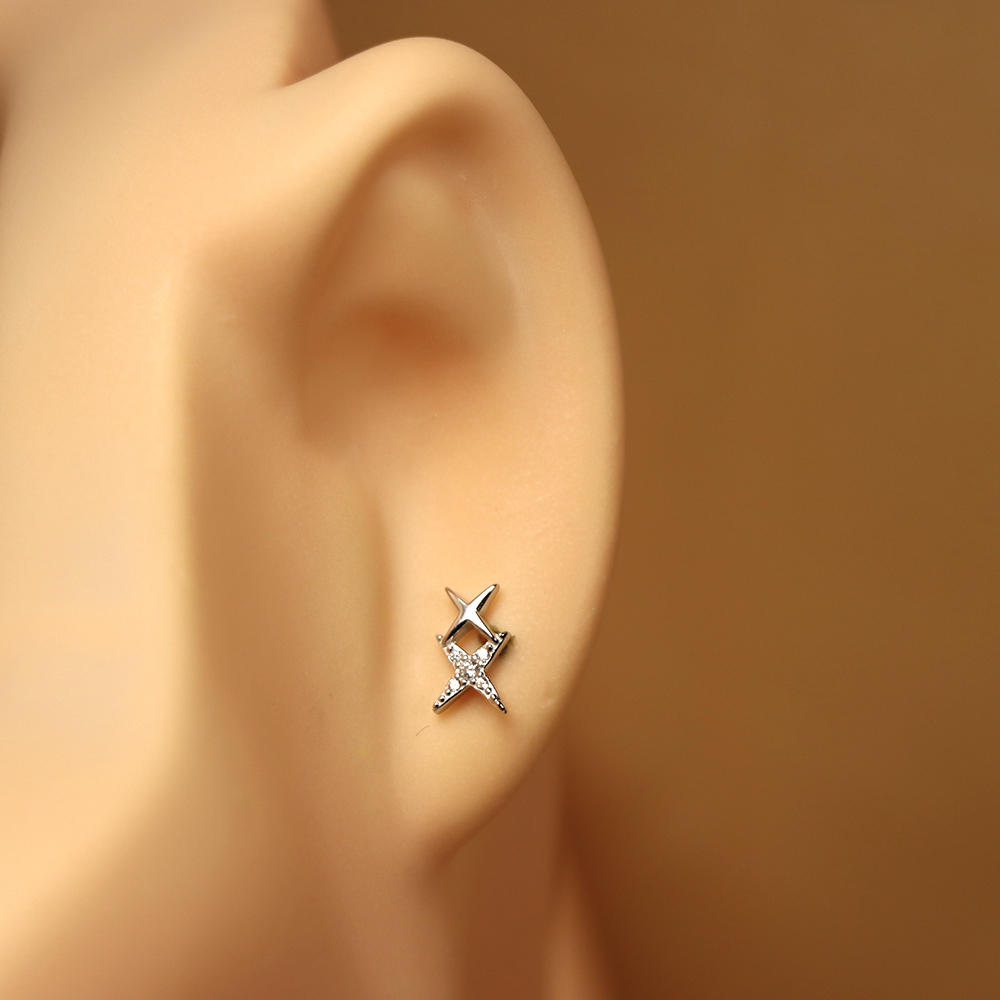 S925 Sterling Silver Square Star Stud Earrings