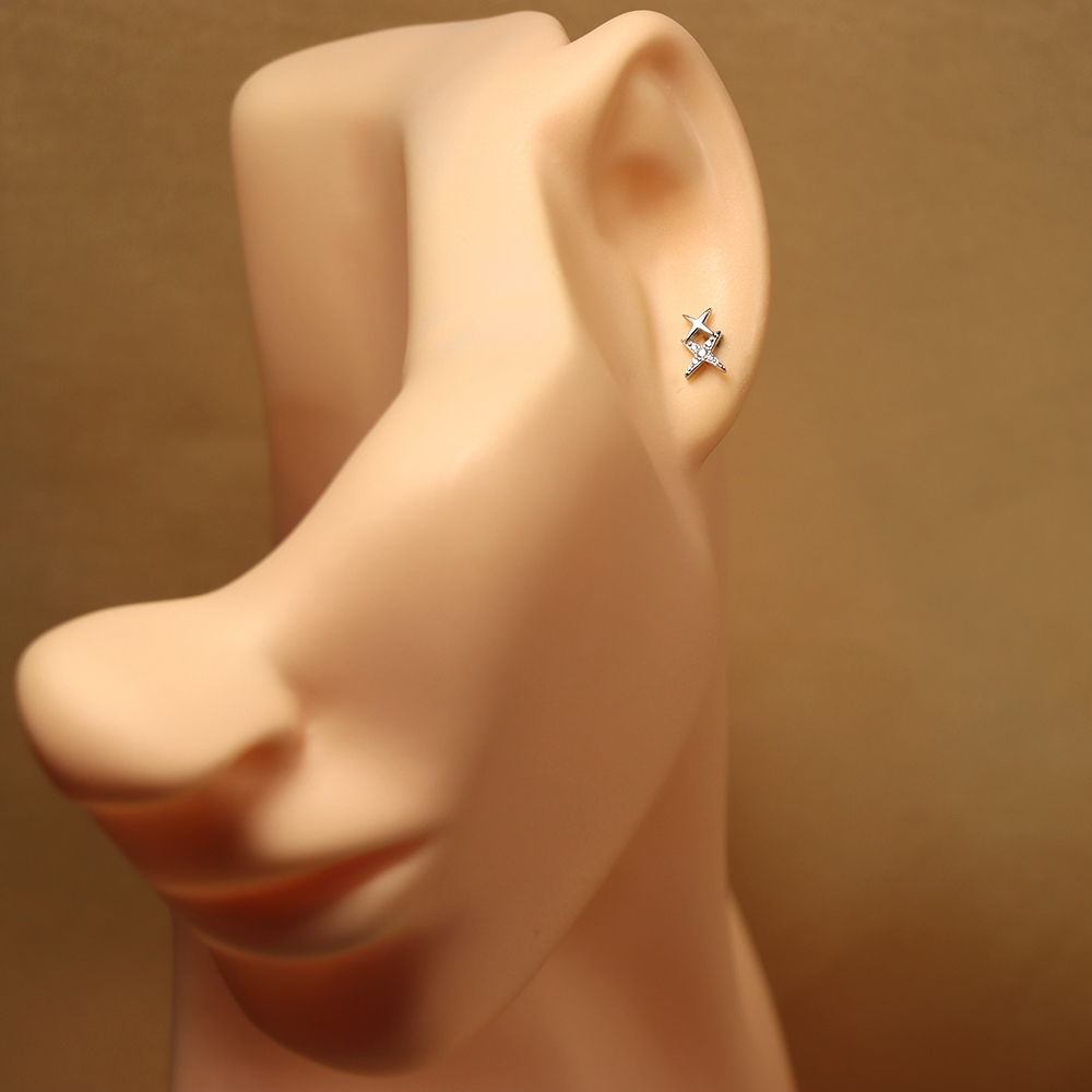 S925 Sterling Silver Square Star Stud Earrings