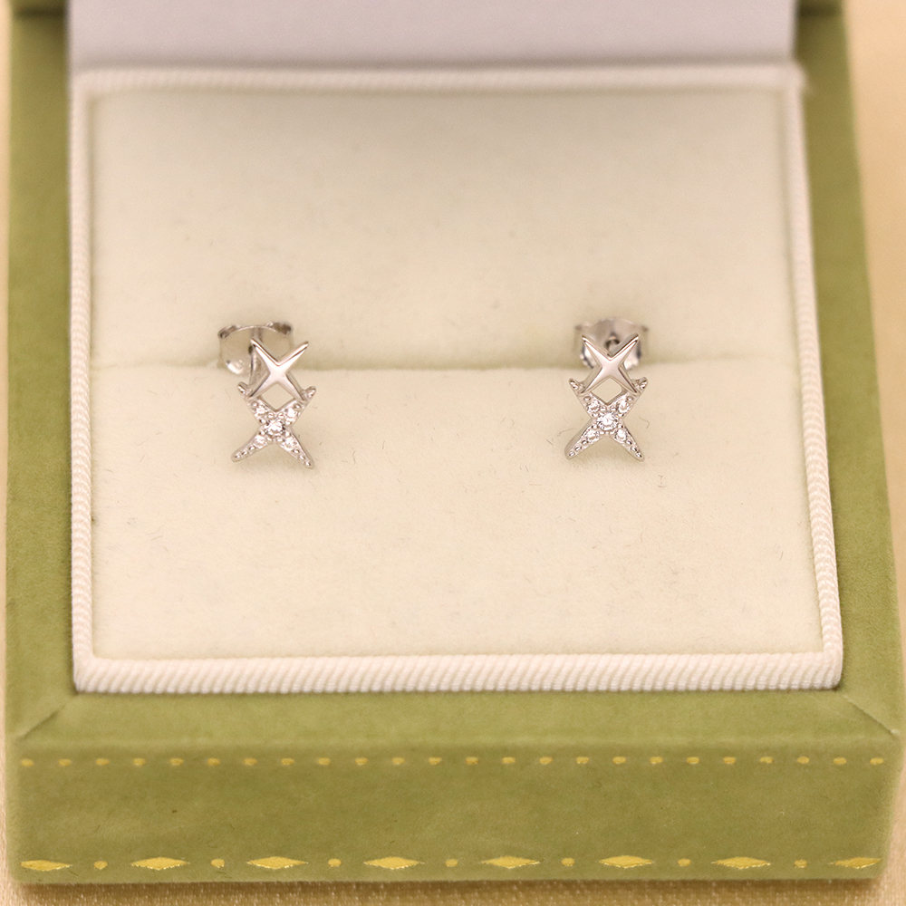 S925 Sterling Silver Square Star Stud Earrings