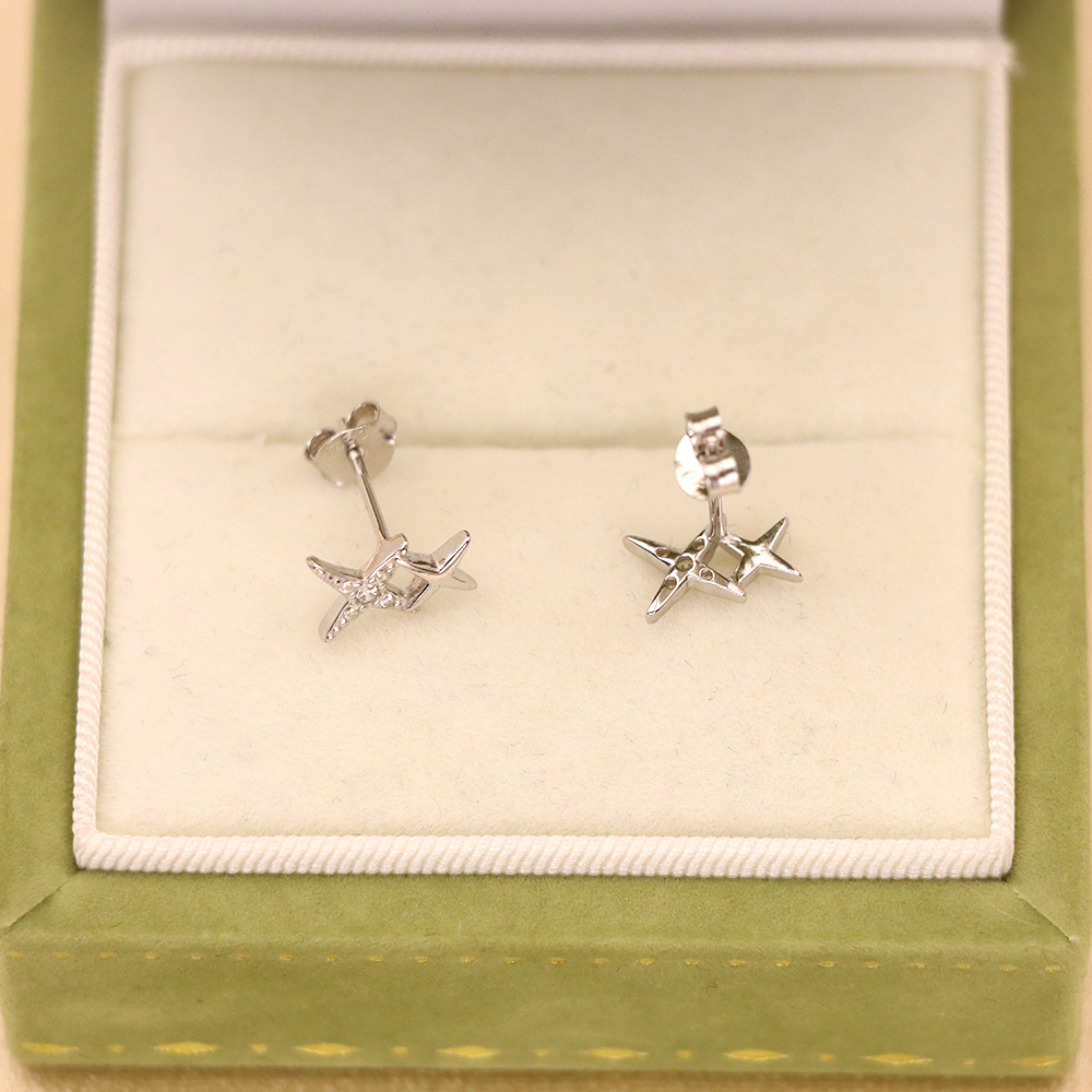 S925 Sterling Silver Square Star Stud Earrings