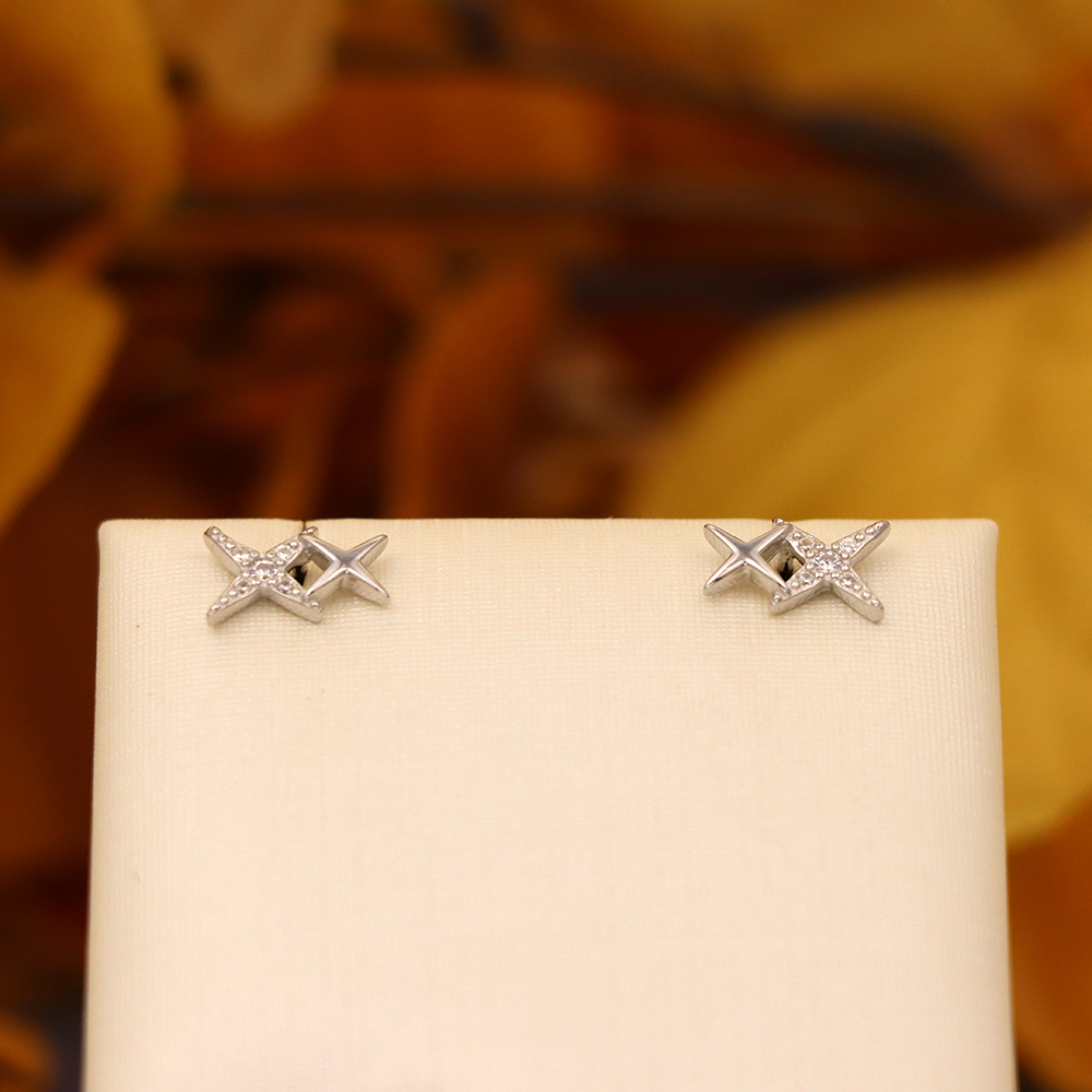 S925 Sterling Silver Square Star Stud Earrings