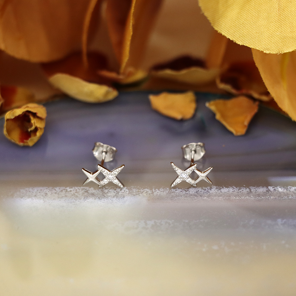 S925 Sterling Silver Square Star Stud Earrings