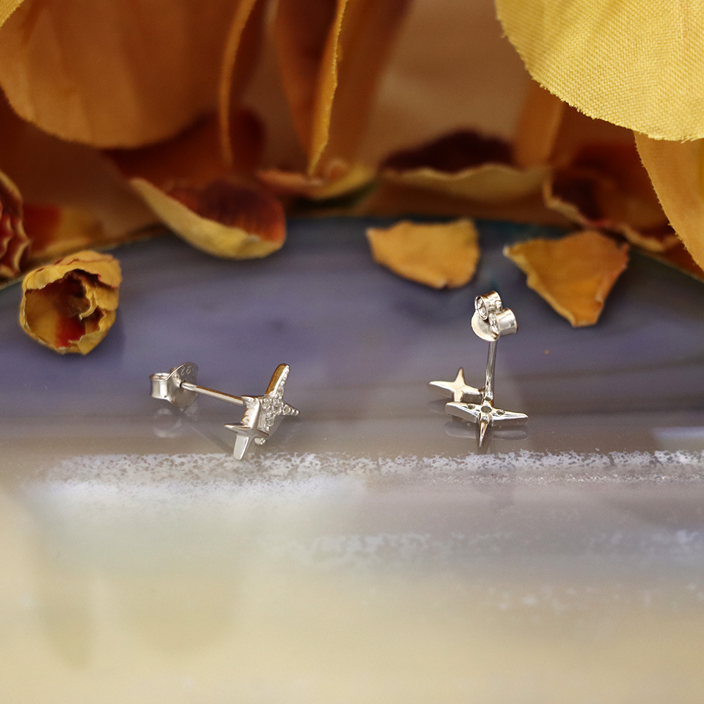 S925 Sterling Silver Square Star Stud Earrings