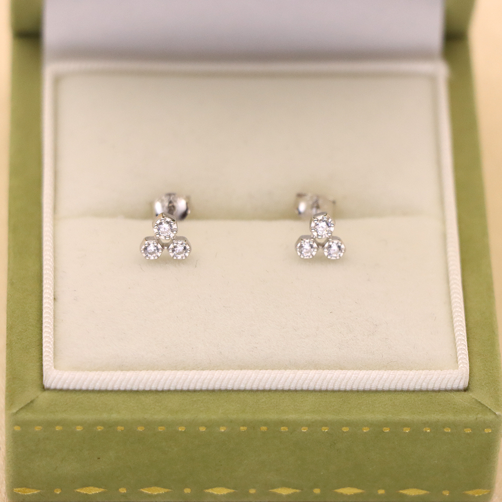 S925 Sterling Silver Minimalist Geometric Stud Earrings with Diamonds for Women