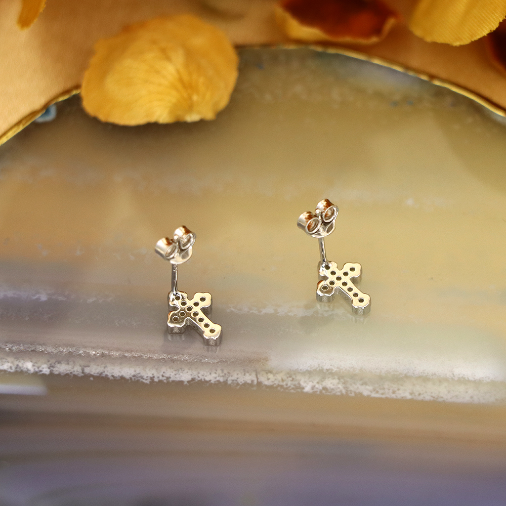 S925 Sterling Silver Cross Stud Earrings with Diamonds - Minimalist Earrings