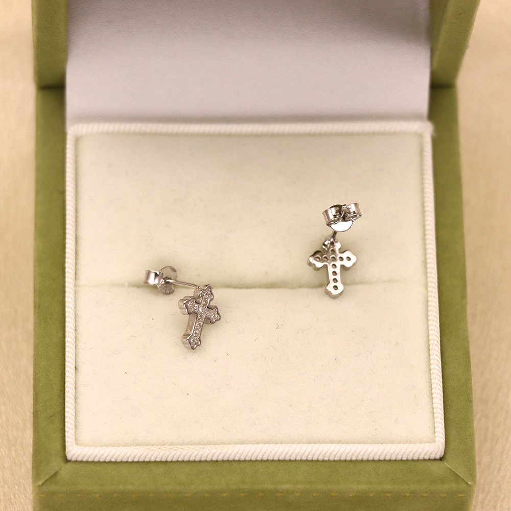 S925 Sterling Silver Cross Stud Earrings with Diamonds - Minimalist Earrings