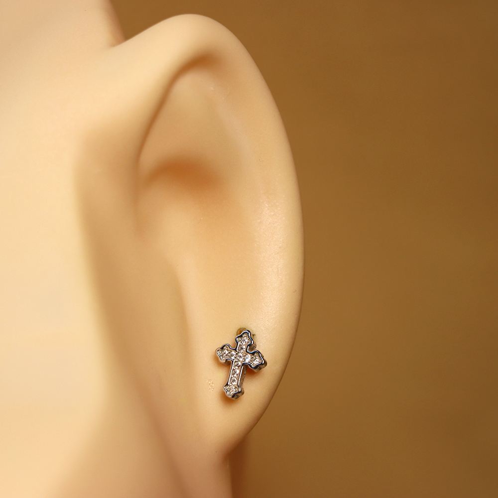 S925 Sterling Silver Cross Stud Earrings with Diamonds - Minimalist Earrings