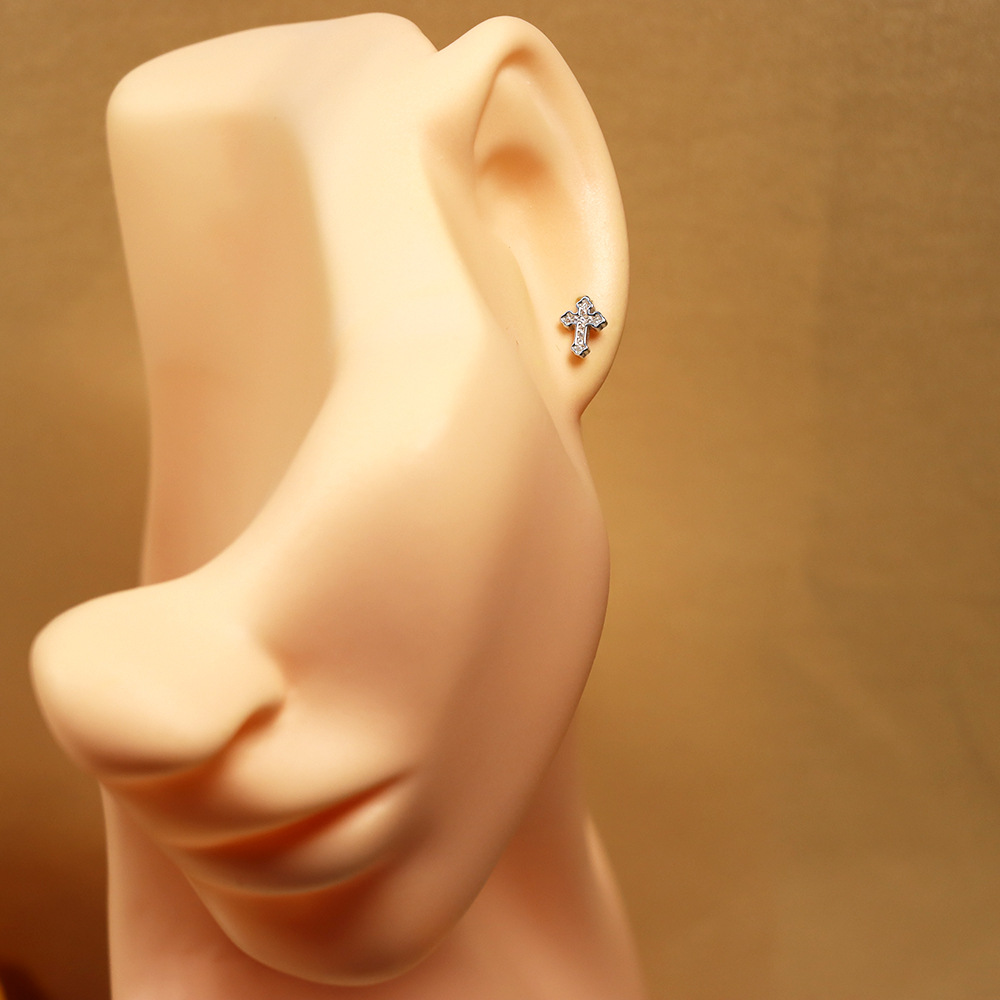 S925 Sterling Silver Cross Stud Earrings with Diamonds - Minimalist Earrings