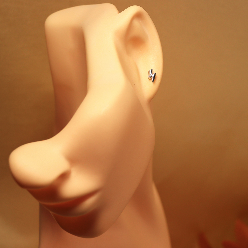 S925 Sterling Silver Mini Lightning Bolt Stud Earrings with Diamonds - Minimalist Earrings